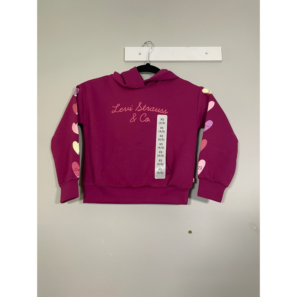 NWT Levi's Hoodie Girls XS 4/5 Raspberry Radiance Heart Sleeve Pullover 41P403